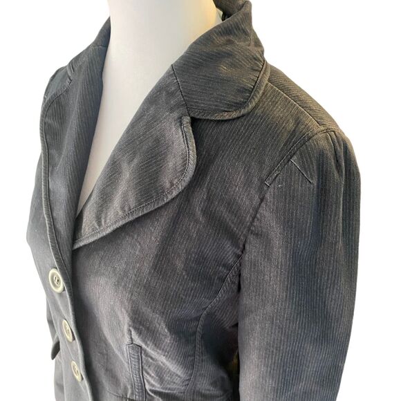 Ann Taylor Loft Gray Blue Denim Pinstripe Casual Blazer Lined Shoulder Pad 6 - Picture 8 of 13